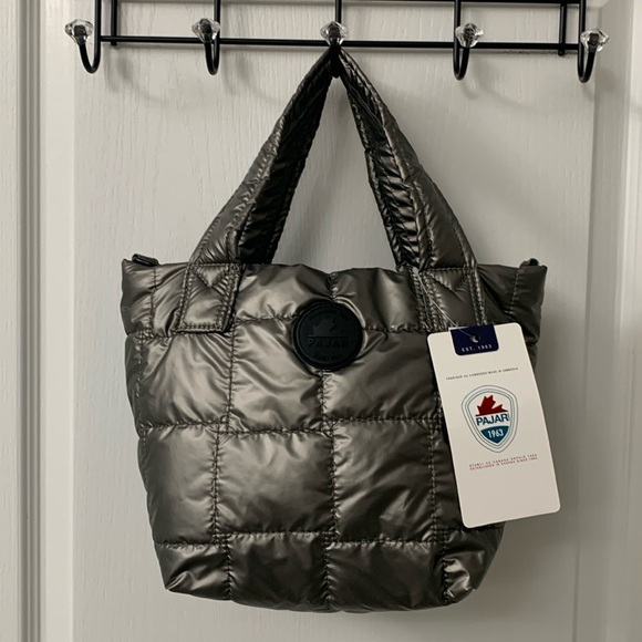 Pajar Handbags - Silver / Space Grey Quilted Puffer Small Pajar Handbag / Crossbody Bag